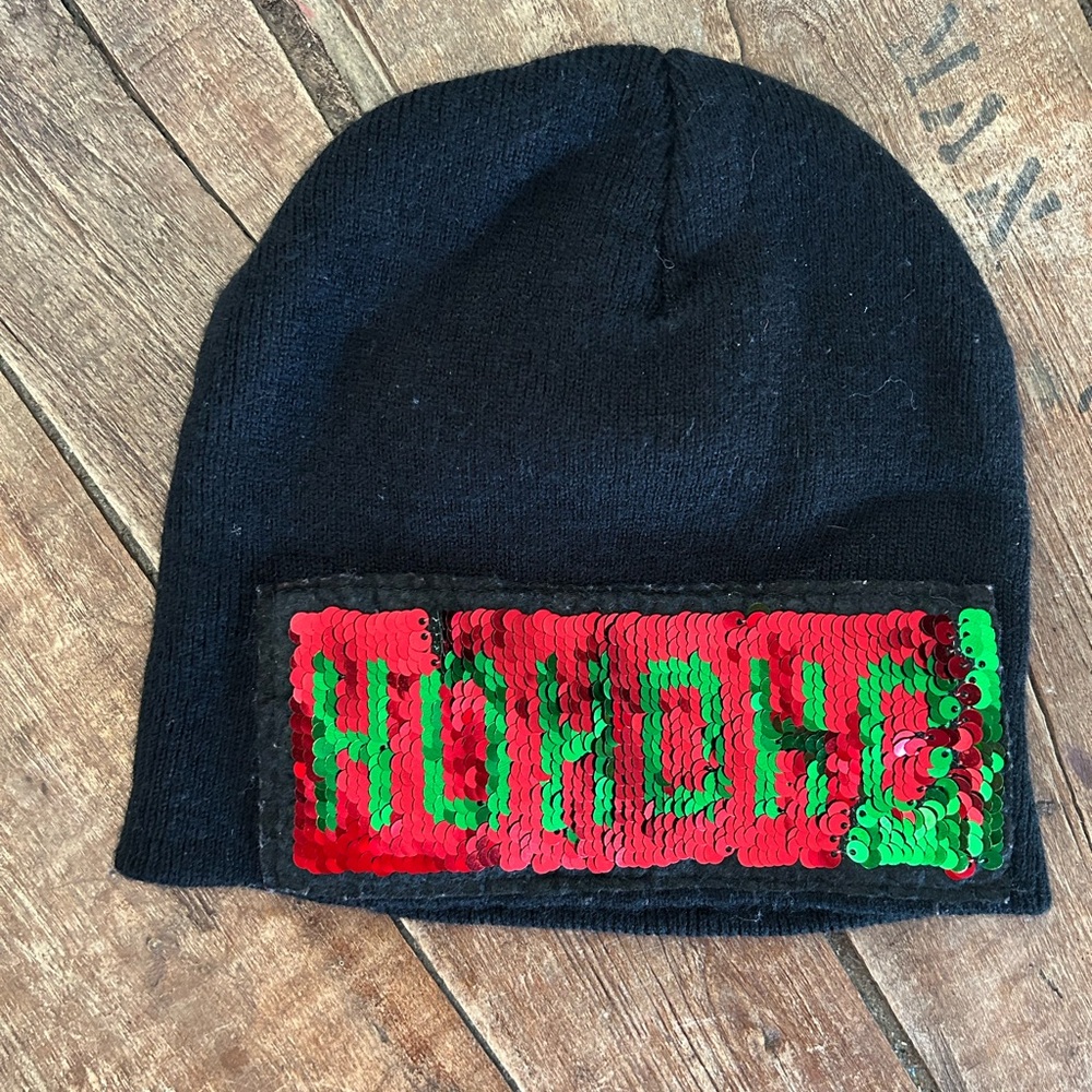 Black and Red Sequin Holiday Beanie